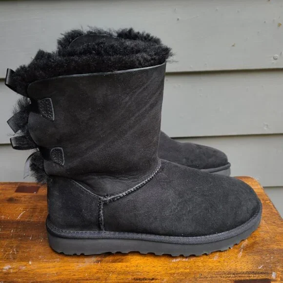 UGG | Shoes | Ugg Black Suede Shearling Bailey Bow Boots  display picture 2